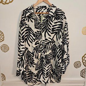 (NWT) H&M Black White Palm Print Long Sleeve Tunic Shirt (or Mini Dress) Size3XL
